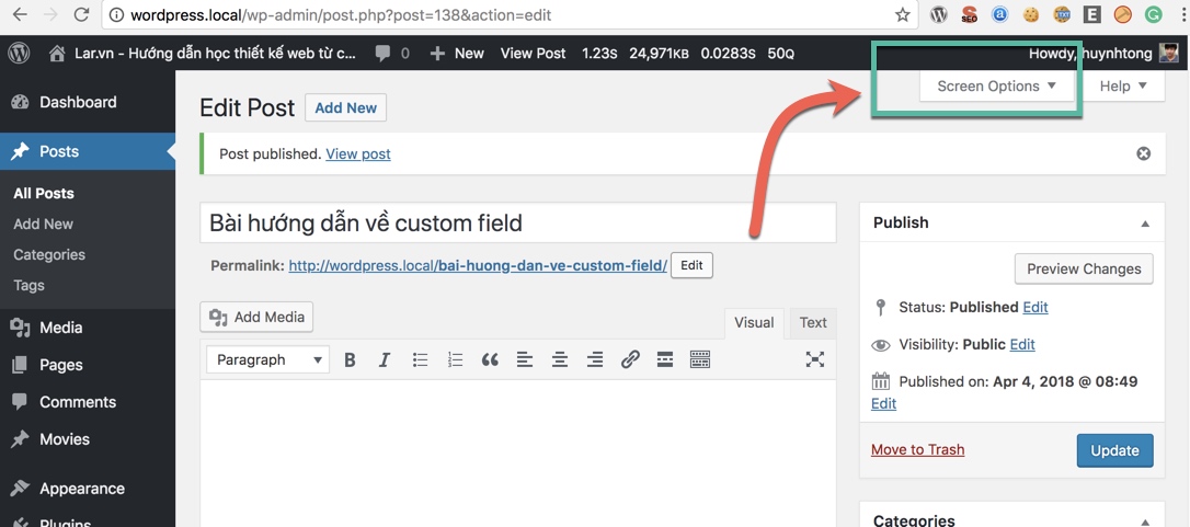 Hướng dẫn tạo và sử dụng Custom Field cho Wordpress
